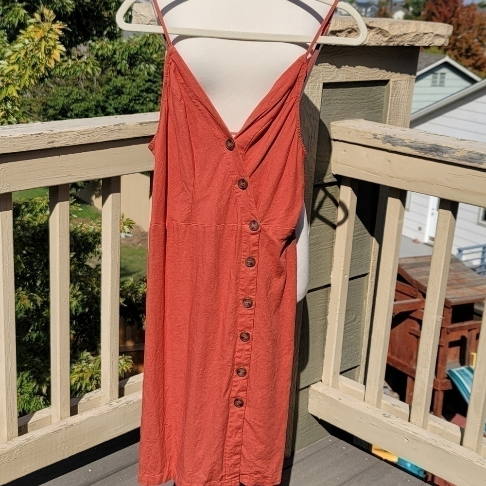 LOVE TREE BURNT ORANGE MIDI DRESS, SZ LARGE